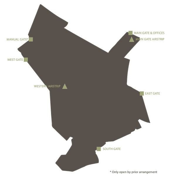 Map of Welgevonden Game Reserve showing lodge locations