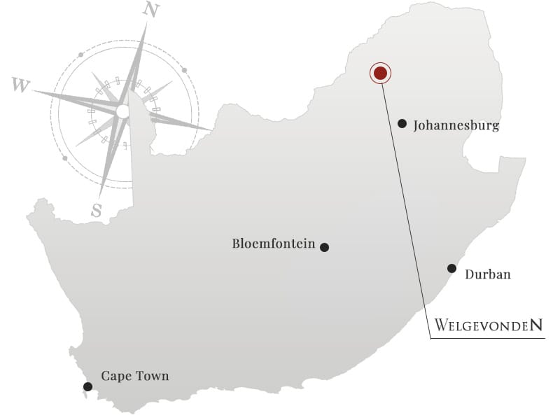 Map showing routes to Welgevonden Game Reserve